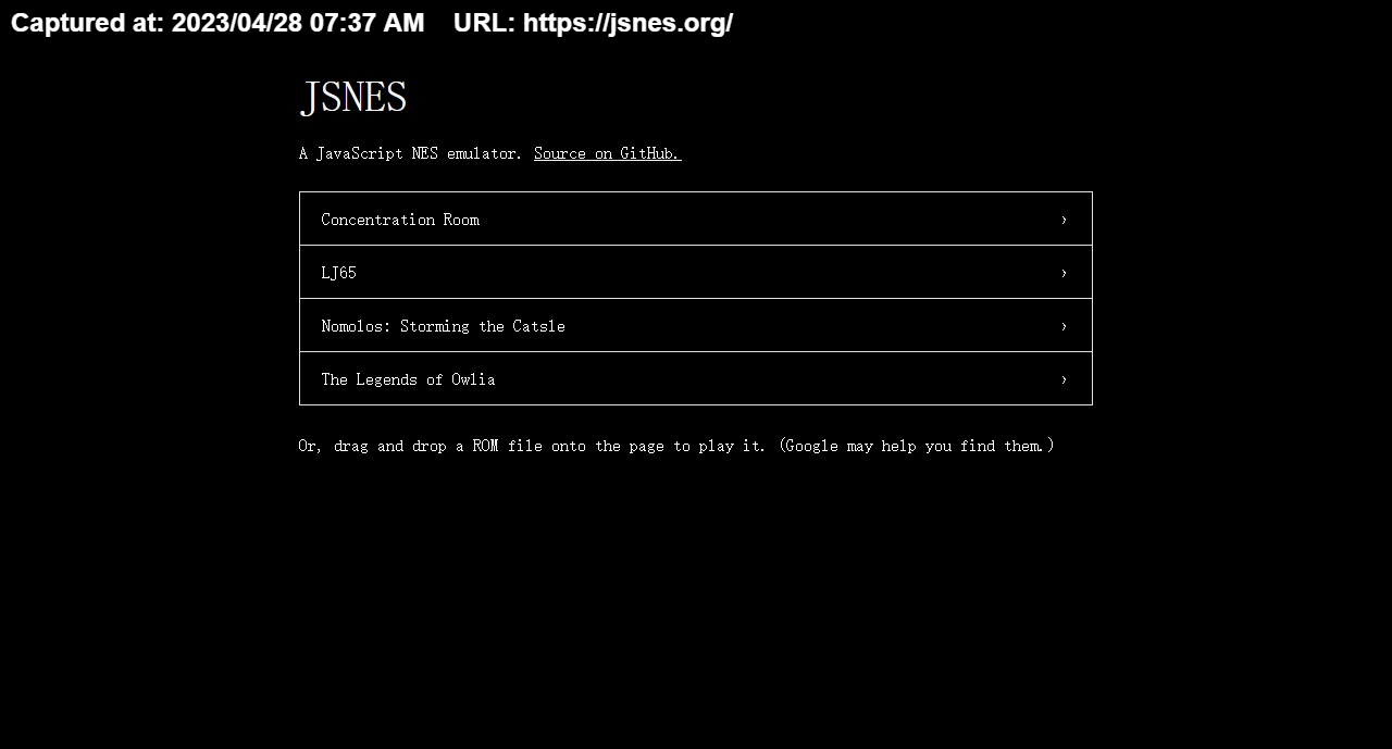 文件 : <FONT COLOR='red'>JSNES-A-JavaScript-NES-emulator.jpg</FONT> <BR> 尺寸 : <FONT COLOR='blue'>1280 × 689</FONT> 像素 <BR> 格式 : <FONT COLOR='green'>jpg</FONT> <BR> 大小 : <FONT COLOR='green'>69.15</FONT> KB