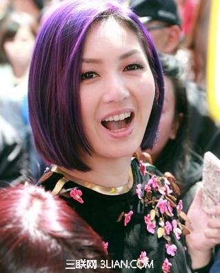 女生紫色渐变色头发扎法图片          三联