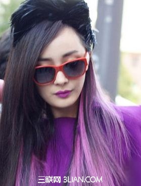 女生紫色渐变色头发扎法图片          三联