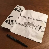 在普通的A4纸上先画出画，然后撕出3D效果！