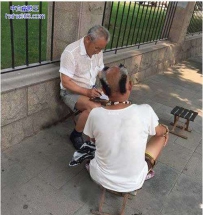 大爷这发型还真是赶潮流啊